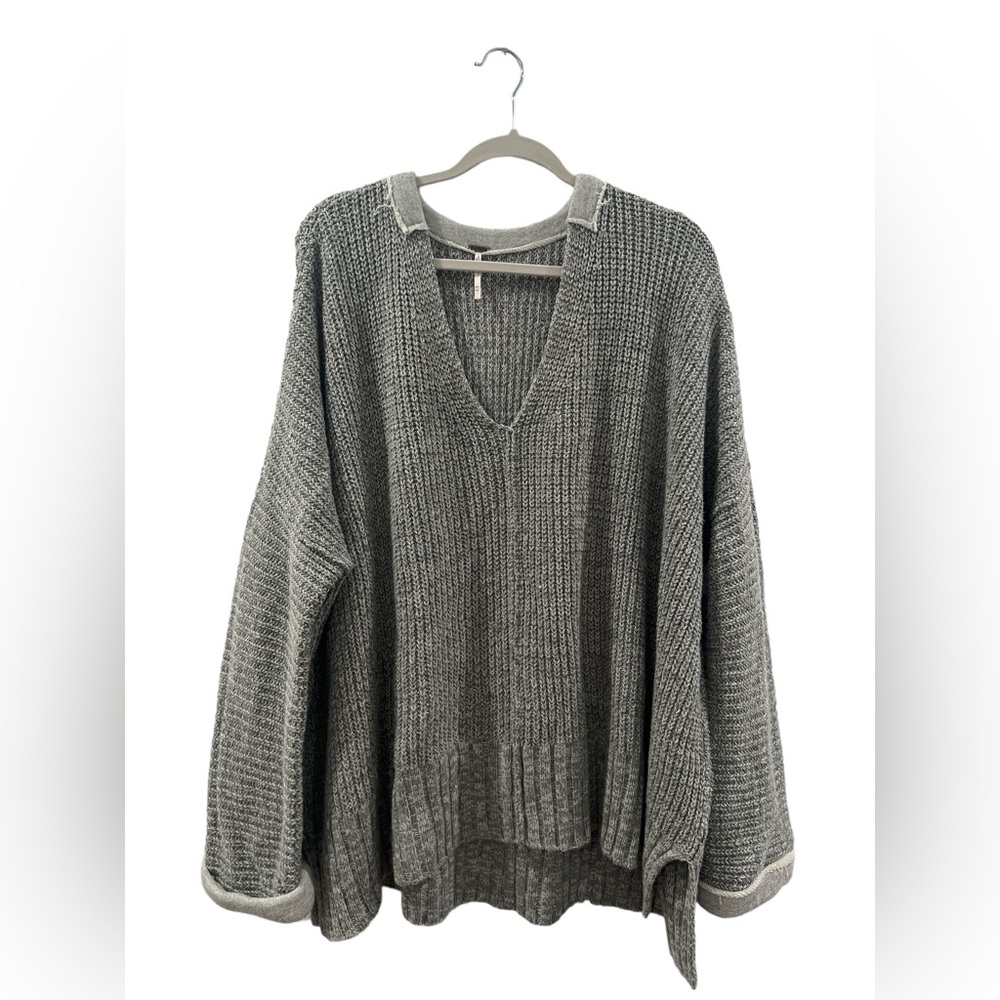 Free People Take Me Over V-Neck Pullover Oversized Sweater Grey XS/S